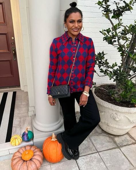 Mindy Kaling on Instagram: "Hello from me and my top bun" Mindy Kaling Style, Top Bun, Soft Gamine, Mindy Kaling, Post On Instagram, Style Me, Celebrity Style, Personal Style, Long Sleeve Blouse