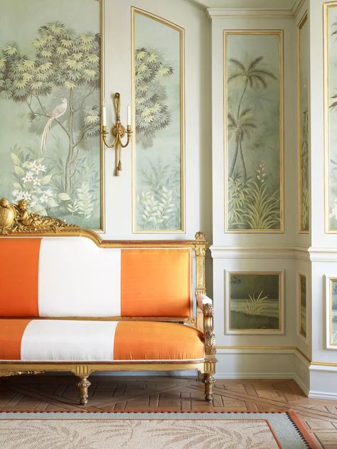 Moulding With Wallpaper, Picture Frame Molding Ideas, Framed Wallpaper Panels, Molding Ideas, Chateaux Interiors, Frame Molding, Dining Room Wallpaper, With Wallpaper, Picture Frame Molding