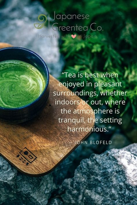 “Tea is best when enjoyed in pleasant surroundings, whether indoors or out, where the atmosphere is tranquil, the setting harmonious.” – John Blofeld Where is the best place you have ever enjoyed your green tea? #JapaneseGreenTeaCo #Greentea #greentealover #japan #drink #food #quotes #teaquotes #teatime #instatea #tealover #teaddict #healthylifestyle #cupoftea Green Tea Quotes, Tea Lover Quotes, Tea Quotes, Lovers Quotes, Food Quotes, Tea Lovers, Tea Lover, Tea Time, Green Tea