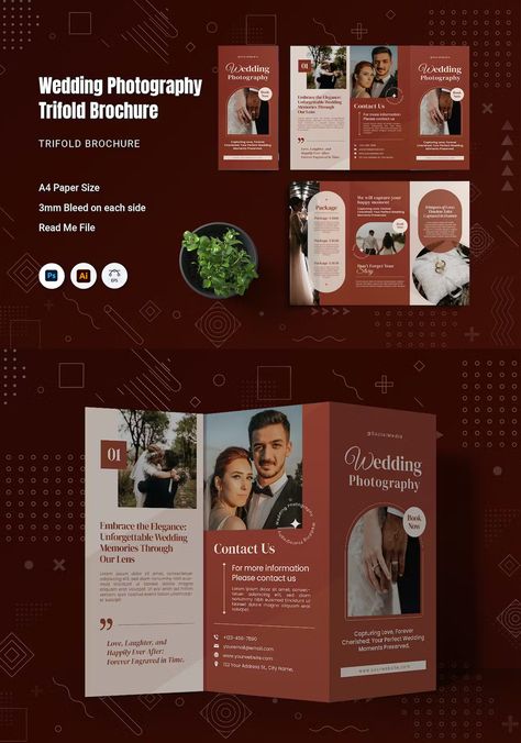 Brochure Graphic, Trifold Brochure Design, Trifold Brochure Template, Trifold Brochure, Graphic Templates, Wedding Design, Brochure Design, Print Templates, Brochure Template