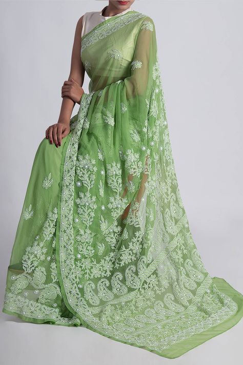 Chikankari Saree Georgette, Lucknowi Chikankari Saree, Chikankari Saree, Lucknowi Chikankari, Sarees Silk, Buy Sarees Online, Saree Trends, Saree Shopping, Saree Dress