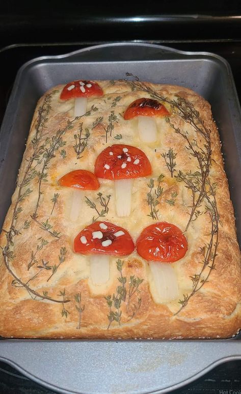 Garden Focaccia, Focaccia Art, Fairytale Food, Mushroom Party, Best Ugly Christmas Sweaters, Ugly Christmas Sweater Ideas, Christmas Sweater Ideas, Mushroom Tea, Bread Shaping