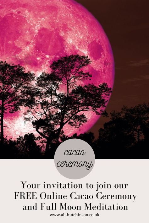 Join our Soul Tribe Circle for a FREE online Cacao Ceremony and Meditation with Sound on Wednesday 15 June 8.30 – 9.30pm (UK) as we celebrate the Strawberry Full Moon that birthed on 14th. Come and enjoy this special connection with Ali Hutchinson, Cacao Carrier and Gut Health Coach as she guides us through an intuitive journey with ceremonial grade cacao for a heart opening ceremony that celebrates the full moon. Strawberry Full Moon, Full Moon Meditation, Moon Meditation, Cacao Ceremony, Ceremonial Cacao, Soul Tribe, Heart Opening, 15 June, The Full Moon