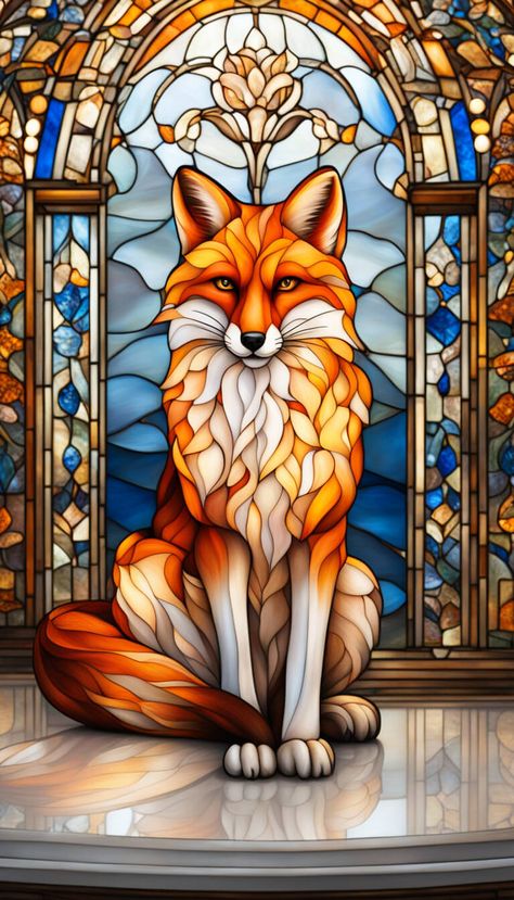 orange stained glass fox - AI creation Orange Fox Aesthetic, Stained Glass Fox, Vitray Art, Stained Glass Animals, Fox Photos, Stain Glass Window Art, Glass Painting Patterns, Stained Glass Quilt, Art Impressions Stamps