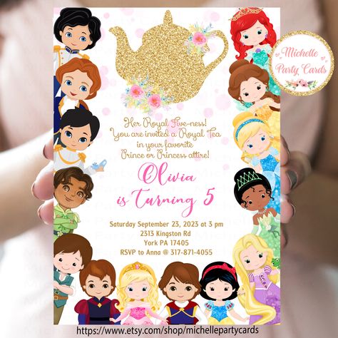 Princesses Invitation, Princess Tea Party Birthday, Tea Party Tea, Princess Theme Birthday, Princess Invitations, Princess Tea Party, Disney Princess Birthday, Royal Tea, Birthday Princess