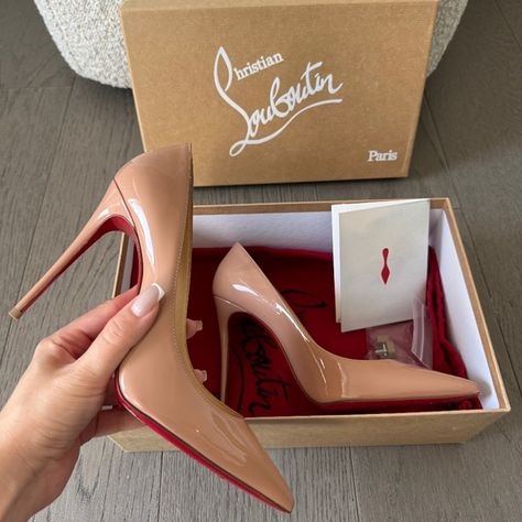 Christian Louboutin Nude Patent Leather Kate 100 Heels Size 36 Nude Louboutin Heels, Kate Louboutin, Christian Louboutin Kate 100, Christian Louboutin Kate, Nude Outfits, Black Patent Leather Pumps, Grad Photoshoot, Christian Louboutin Heels, Louboutin Heels