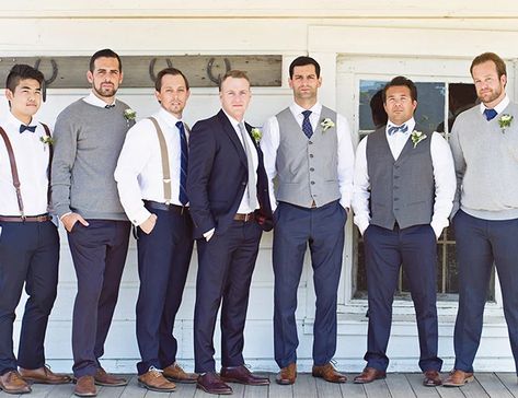 8 Wedding Parties who Nailed the Mismatched Suit Style Trend – Love Inc. Mag Groomsmen Sweaters, Mismatched Suit, Mismatched Groomsmen, Gray Groomsmen Suits, Wedding Groomsmen Attire, Groomsmen Grey, Mens Wedding Attire, Top Wedding Trends, Mix & Match