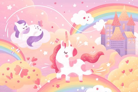 Wonder Illustration, Unicorn Art Drawing, Lineless Art, Imagination Illustration, Unicorn Bedroom Decor, Victorian Christmas Cards, Unicorn Artwork, Castle Illustration, How To Draw Cute