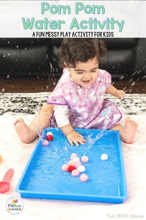 Did you know you can put pom poms in water and still reuse them once they are dry? This super fun sensory play activity is perfect for babies, toddlers, and even preschoolers! And what kid doesn’t love to play in the water? This Baby Pom Pom Water Play is the best! Water Play For Babies, Quiet Boxes, Water Play Activities, Messy Play Activities, Play Activity, Baby Activities, Sensory Boxes, Processing Disorder, Messy Play