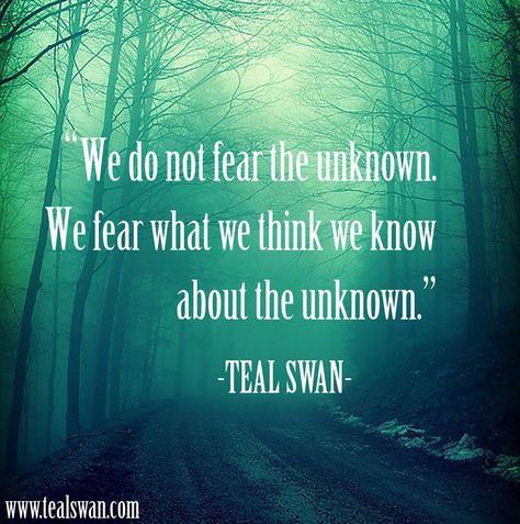 Wir haben keine Angst vor dem Unbekannten.  Wir fürchten,  was wir denken zu wissen über das Unbekannte. ... Tolerance Quotes, Swan Quotes, Unknown Quotes, Teal Swan, Fear Quotes, A Course In Miracles, Fear Of The Unknown, Hope Quotes, Do Not Fear