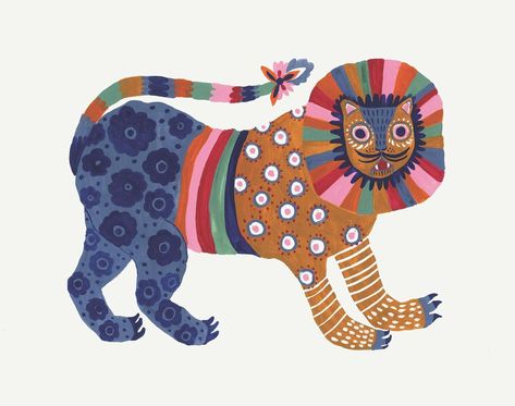 C o r i n n e L e n t on Instagram: “Inspired by Ukrainian folk art painter Maria Pryimachenko and Mexican alebrijes. I have been exploring folk and naive artists that I love…” Mexican Animals, Mexican Alebrijes, Folk Art Animals, Ukrainian Folk Art, Zodiac Sign Designs, Naïve Artist, Animals Print, Lion Art, Mexican Folk Art