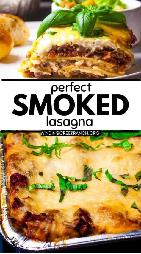 This Smoked Lasagna takes a classic comfort food to the next level. Layers of pasta, rich meat sauce, and gooey cheese are infused with smoky flavor, creating a dish that’s perfect for special occasions or weekend BBQs. A must-try for lasagna lovers! Lasagna On The Smoker, Smoked Lasagna On Pellet Grill, Smoked Lasagna, Smoked Pasta, Lasagna With Ricotta, Smoked Sausage Pasta, Skillet Lasagna, Baked Lasagna, Pellet Grills Smokers