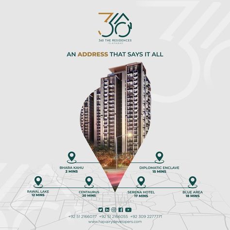 Choose a well-connected lifestyle for you and your family, at 360 The Residences Islamabad. For more information call us now: 📞+92 309-2277771 +92 51 2166077 +92 51 2166055 🌐 www.hajvairydevelopers.com 📧 info@hajvairydevelopers.com #360theresidences #360theresidencesislamabad #hajvairydevelopers #apartment #luxury #realestate #islamabad #wearehajvairy #construction #CDA Realestate Creative Ad, Real Estate Ads Design Creative, Real Estate Graphic Design, Real Estate Creative Ads, محطة وقود, Mothers Day Post, Apartment Marketing, Hotel Ads, Property Ad