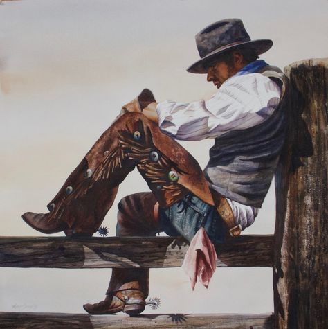 Cowboys Art, Cowboy Side Profile, Cowboy Paintings, Cowboy Vintage, Cowboy Art Western, Old Cowboy, Cowboy Paintings Western, Cowboy Reference, Cowboy Painting