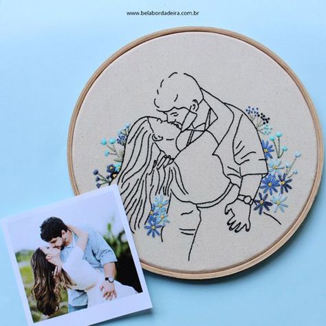 Bordado Livre: Ideias, Passo a Passo +29 Fotos | Revista Artesanato Embroidery Hoop Decor, Portrait Embroidery, Embroidery Hoop Wall Art, Wedding Embroidery, Embroidery Template, Diy Embroidery Patterns, Hand Embroidery Flowers, Sewing Embroidery Designs, Hand Embroidery Art