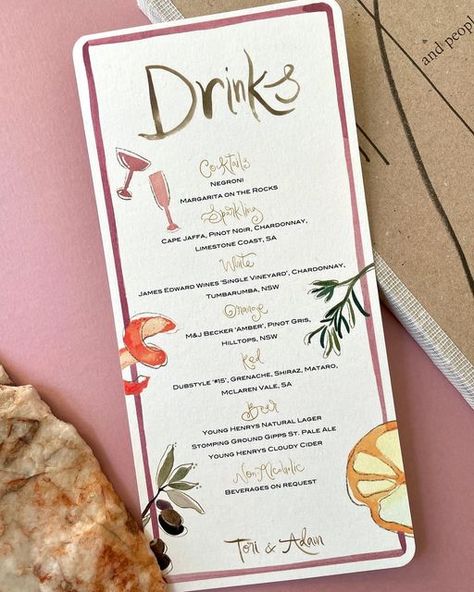 @byv____ on Instagram: "Cin Cin! ✨⁠" Watercolor Menu, Margarita On The Rocks, Dinner Party Menu, Cocktail Menu, Menu Card, Party Menu, Bar Menu, Drink Menu, Wedding Mood