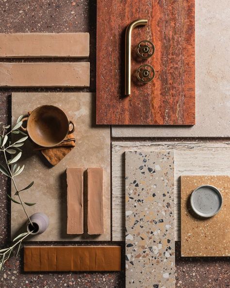 Earthy Mood Board Interior Design, Earthy Materials, Materials Board Interior Design, Cosy Decor, Cosy Vibes, Mandarin Stone, Mood Board Interior, Sample Board, Warm Interior