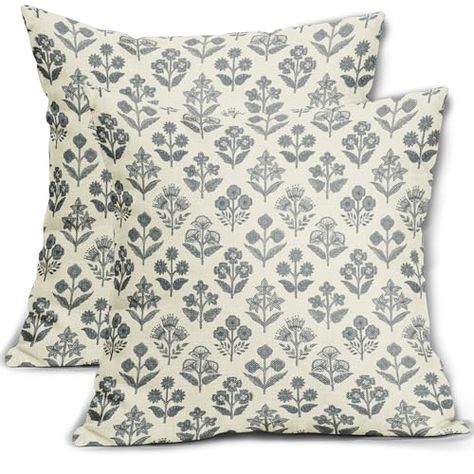 Green Pillows Living Room, Amazon Pillow Covers, Sage Green Pillows, Green Living Room Color Scheme, Amazon Pillow, Green Floral Pillow, Flower Block Print, Sage Green Living Room, Blue Floral Pillows