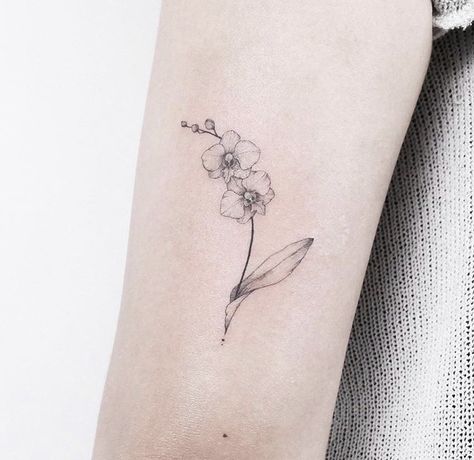 Orchid Flower Tattoos, Delicate Tattoos For Women, Small Shoulder Tattoos, Lavender Tattoo, Orchid Tattoo, Beautiful Flower Tattoos, Discreet Tattoos, Dainty Tattoos, Subtle Tattoos