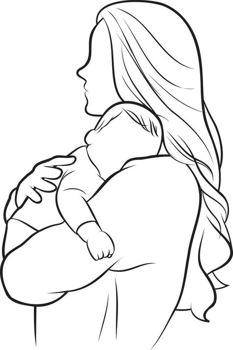 Mother and Kid Line Drawing. Kid Drawing Ideas, Mother And Child Drawing, Mom Drawing, Kid Drawing, Baby Sketch, Baby Coloring Pages, Kitten Drawing, Children Sketch, Kids Line