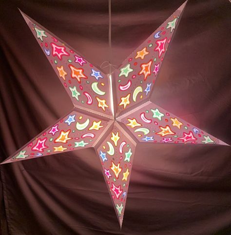 Star Fairy Lights Bedroom, Mood Light Bedroom, Star Paper Lanterns, Star Themed Room, Warm Lighting Bedroom, Star Room Decor, Star Themed Party, Whimsical Room Decor, Light Brite