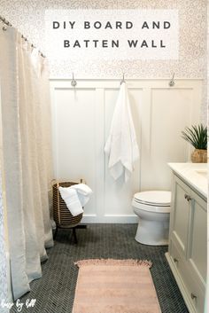 Diy Bathroom Accent Wall, Bathroom Board And Batten, Board And Batten Diy, Bathroom Accent Wall Ideas, Diy Board And Batten Wall, Batten Diy, Diy Board And Batten, Small Apartment Bathroom, Batten Wall