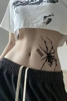 Tato Naruto, Stil Emo, Tato Naga, Tato Jari, Waist Tattoos, Spider Tattoo, Simple Tattoo Designs, Red Ink Tattoos, Stomach Tattoos