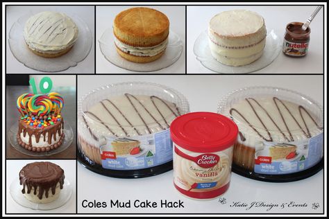 2 Layer Coles Woolies MUD CAKE HACK with Step by Step Instructions and Photos. No Bake Time Conscience Beautiful Easy Birthday Cakes for Mums in 10 minutes! Nutella Drip Frosting, tastes Amazing! Maltesers, Lollipops, Wafer Sticks. Simple Cake Ideas and Inspiration. Diy Cake Hacks, Woolies Mud Cake Hack Birthday, Birthday Cake Hacks Diy, Coles Mud Cake Hack Birthday, Easy 21st Birthday Cake, Woolies Cake Hack, Coles Cake Hack, Coles Mud Cake Hack, Woolworths Cake Hack