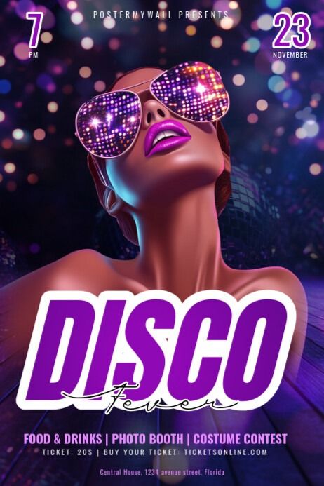 Purple Maximalist Disco Fever Poster | PosterMyWall Church Halloween, Linkedin Background Image, Linkedin Background, Kindle Book Cover, Disco Fever, Campaign Posters, Blog Header, Facebook Event, Event Promotion