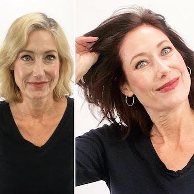 Brown Hair On Older Women, Older Women Dark Hair, How To Go Lighter From Dark Hair, Brown Hair For Older Women, Hair Colour For Over 50's, Hair Color Older Women Over 50, Hair Color Ideas For Brunettes Over 60, Brown Hair Older Women, Hair Color For Older Women Highlights