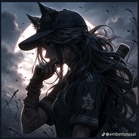 Anime Character Design Female Black Hair, Female Werewolf Character Design, Wolf Girl Oc, Anime Wolf Female, Anime Caricature, Wolf Girl Art, Female Werewolf, Wolf Ears And Tail, Baseball Clothes