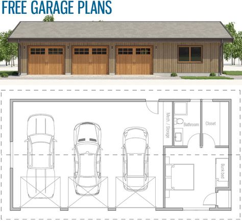 Garage Sleepout Ideas, Garage Sleepout, Large Garage Plans, Garage With Living Quarters, Garage Shop Plans, Garage Apartment Plan, Garage Guest House, Loft Plan, Garage Apartment Plans