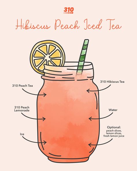 Fruity Tea Drinks, Peach Hibiscus Tea, Peach Tea Aesthetic, Aesthetic Drinks Recipe, Caffe Aesthetic, Ice Tea Recipe, June Aesthetic, Peach Tea Recipe, Peach Iced Tea