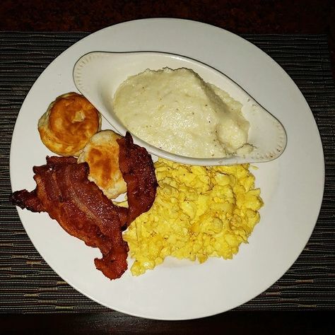 The classic eggs, bacon, grits and biscuit #breakfast from the brunch menu at The Majestic Grille in Memphis, TN. Bacon Grits, Grits And Eggs, Sausage Frittata, Biscuit Breakfast, Memphis Restaurants, Toast Bacon, Bacon Breakfast, Andouille Sausage, Dinner Meals