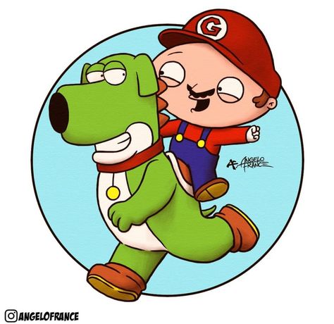 Stewie & Brian Griffin - Mario and Yoshi, Family Guy Family Guy Painting Ideas, Stewie Griffin Painting, Stewie Painting, Stewie Drawing, Family Guy Painting, Family Guy Drawing, Family Guy Tattoo, Mario And Yoshi, I Griffin