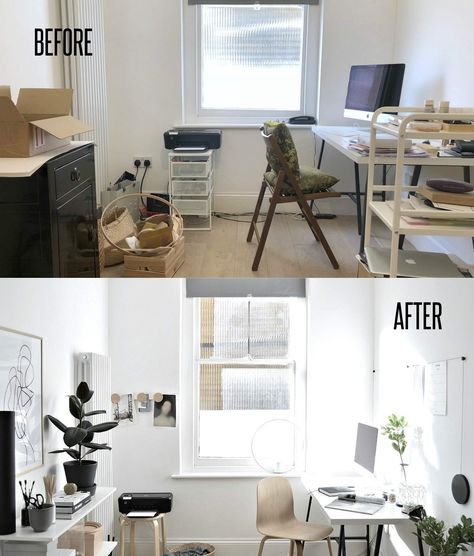 My workspace at home makeover (with before and after pics) Small Home Office Space, L Shaped Living Room, Workspace At Home, Office Fitout, Before And After Pics, Makeover Before And After, My Workspace, Office Makeover, Small Home Office