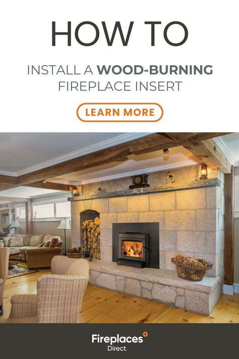 Living Room With Wood-Burning Fireplace Insert Installing A Wood Burning Fireplace, Fireplace Inserts Wood Burning, Wood Fireplace Insert, Wood Fireplace Inserts, Wood Burning Insert, Wood Burning Fireplace Inserts, Fireplace Insert, Traditional Fireplace, Wood Fireplace