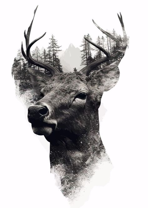 Word Tattoo Ideas, Stag Tattoo, Deer Photography, Animal Tattoo Ideas, Word Tattoo, Clever Tattoos, Mens Shoulder Tattoo, Half Sleeve Tattoos For Guys, Animal Portraits Art