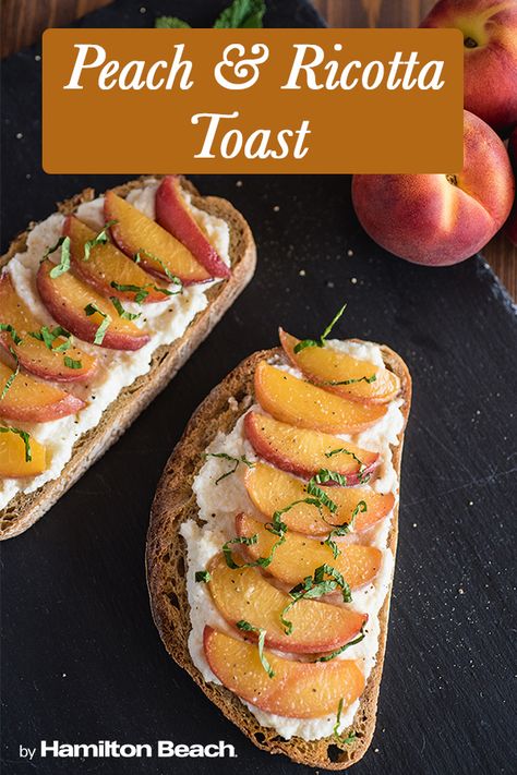 Peach Ricotta Toast, Peach And Ricotta, Italian Toast, Sausage With Peppers And Onions, Peach Toast, Peach Ricotta, Breakfast Sandwich Maker Recipes, Sandwich Maker Recipes, Slow Cooker Sausage