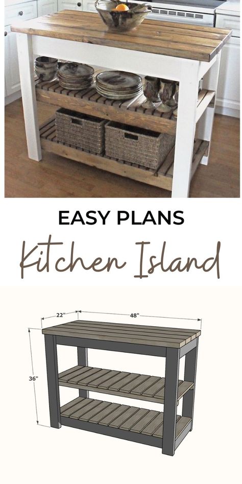 Easy Kitchen Island, Kitchen Island On Wheels, Diy Kitchen Projects, Kitchen Island Plans, Rolling Kitchen Island, Rustic Kitchen Island, Small Kitchen Island, Solid Wood Kitchens, Farmhouse Kitchen Island