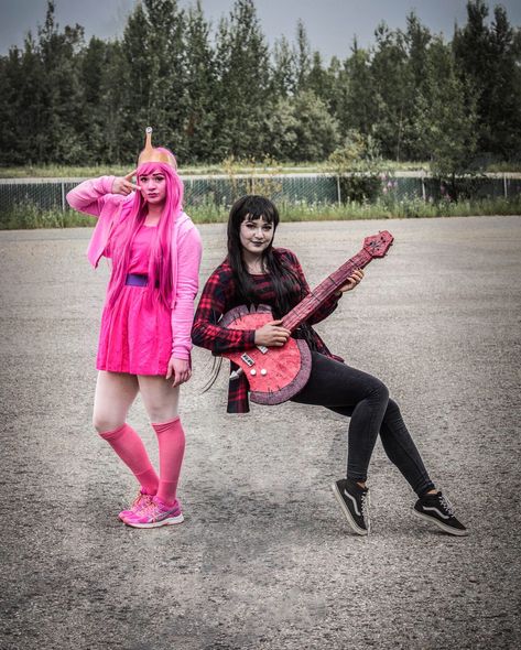 Marcelina X Bubblegum Costume, Princess Bubblegum And Marceline Cosplay, Princess Bubblegum Outfits Inspired, Marceline And Bubblegum Cosplay, Marceline And Princess Bubblegum Costume, Princess Bubblegum And Marceline Costume, Bubblegum And Marceline Costume, Marceline Halloween Costume, Princess Bubblegum Halloween