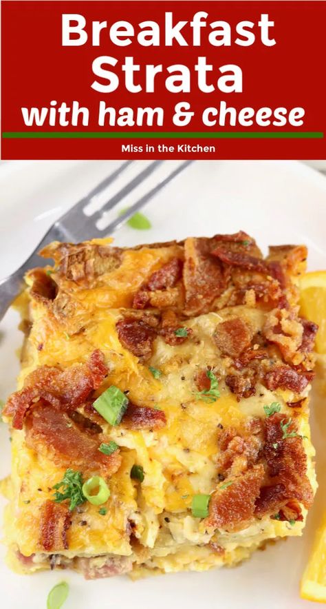 Ham Cheese Breakfast, Ham And Cheese Breakfast Casserole, Ham And Cheese Breakfast, Strata Recipes, Breakfast Strata, Kulfi Recipe, Cheese Breakfast, Smoked Cheese, Brunch Easy