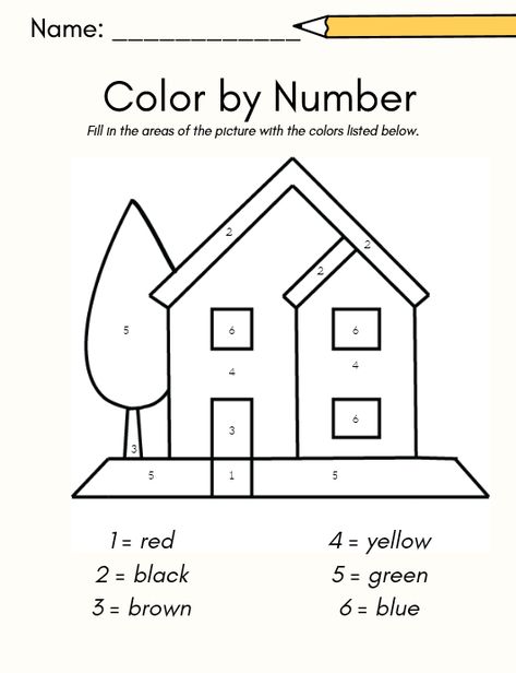 Color by number worksheet from the Colors and Shapes Worksheet and Activity pack. Free download of 7 worksheets for preschool or kindergarten. Great for at home preschool! My Home Worksheets For Preschool, My House Kindergarten Activities, Math Worksheets Preschool Free Printable, My Home Kindergarten Activities, House Worksheets For Preschool, My Home Worksheet For Kids, My Home Activities For Preschool, Color Shapes Worksheet, House Worksheets For Kids