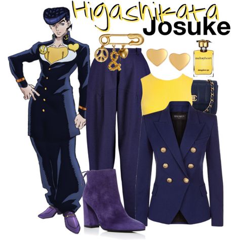 || Josuke Higashikata ~ JoJo's Bizarre Adventure: Diamond Is Unbreakable || by freezespell on Polyvore featuring Sans Souci, Balmain, Vionnet, Stuart Weitzman, Chanel, Moschino, T Tahari and Strangelove NYC Jjba Fashion Style, Jjba Fashion, Jojos Bizzare Adventure, Jojo Fashion, Outfit Generator, Diamond Is Unbreakable, Outfits Anime, Mens Shirt Pattern, Josuke Higashikata