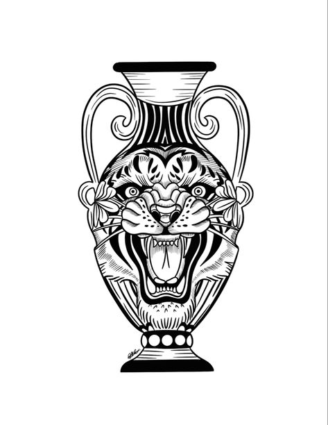 Tiger Vase Tattoo, Traditional Tattoo Vase, Tattoo New School, Chest And Back Tattoo, Gap Filler Tattoo, Vase Tattoo, Minimalist Tattoo Ideas, Nouveau Tattoo, X Tattoo