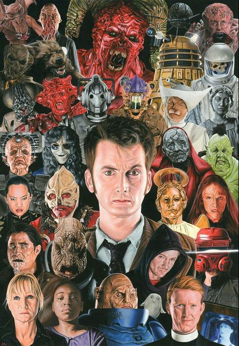 DOCTOR 10 AND HIS ENEMIES Dr Who Companions, I Am The Doctor, Doctor Who 10, Hallowen Ideas, Doctor Who Art, 10th Doctor, 11th Doctor, Tenth Doctor, Wibbly Wobbly Timey Wimey Stuff