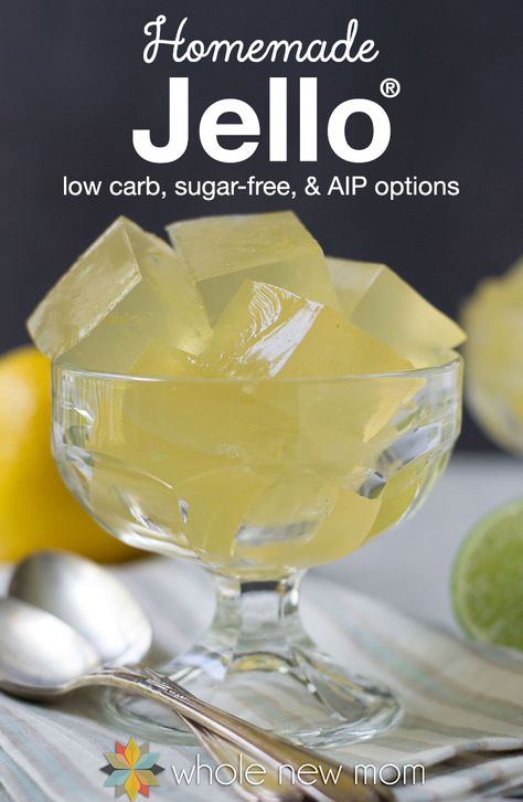 Homemade Jello - Sugar Free with Low Carb Option. Ditch the overpriced packets of sugar and artificial flavor and colors and make this easy healthy treat instead! Homemade Jello, Sugar Free Jello, Gelatin Recipes, Lemon Jello, Beef Gelatin, Postre Keto, Gelatin Dessert, Thm Desserts, Jello Recipes