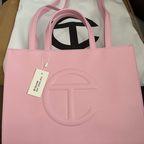 Bubblegum Pink Bubblegum Pink Telfar Bag Outfit, Bubblegum Telfar Bag, Telfar Bags Pink, Luxury Pink Tote Flap Bag, Pink Tote Shoulder Bag With Handle Drop, Branded Shopping Bags, Grey Tote Bags, Grey Tote, Small Rose