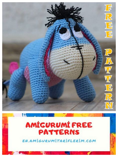 Eore Winnie The Pooh Eeyore Crochet, Eyore Crochet Pattern Free, Crochet Eeyore Pattern Free, Eeyore Amigurumi, Eyeore Pooh, Crochet Eeyore, Disney Crochet, Disney Crochet Patterns, Free Amigurumi Crochet Patterns