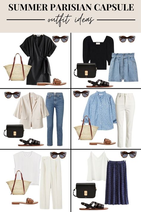 French Minimalist Wardrobe Summer, Parisian Capsule Wardrobe Summer, Parisian Inspired Summer Capsule, Classic Fashion Style Summer, French Summer Capsule Wardrobe 2023, French Countryside Style Fashion, French Summer Work Outfits, Summer French Capsule Wardrobe, Parisian Style Summer 2023